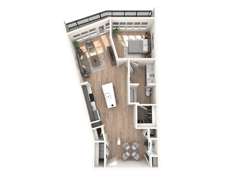 Floor plan for 1 bed, 1 bath, 1082 sqft